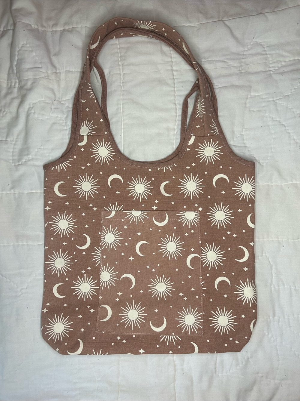 Brown Sun & Moon Celestial Canvas Tote Bag